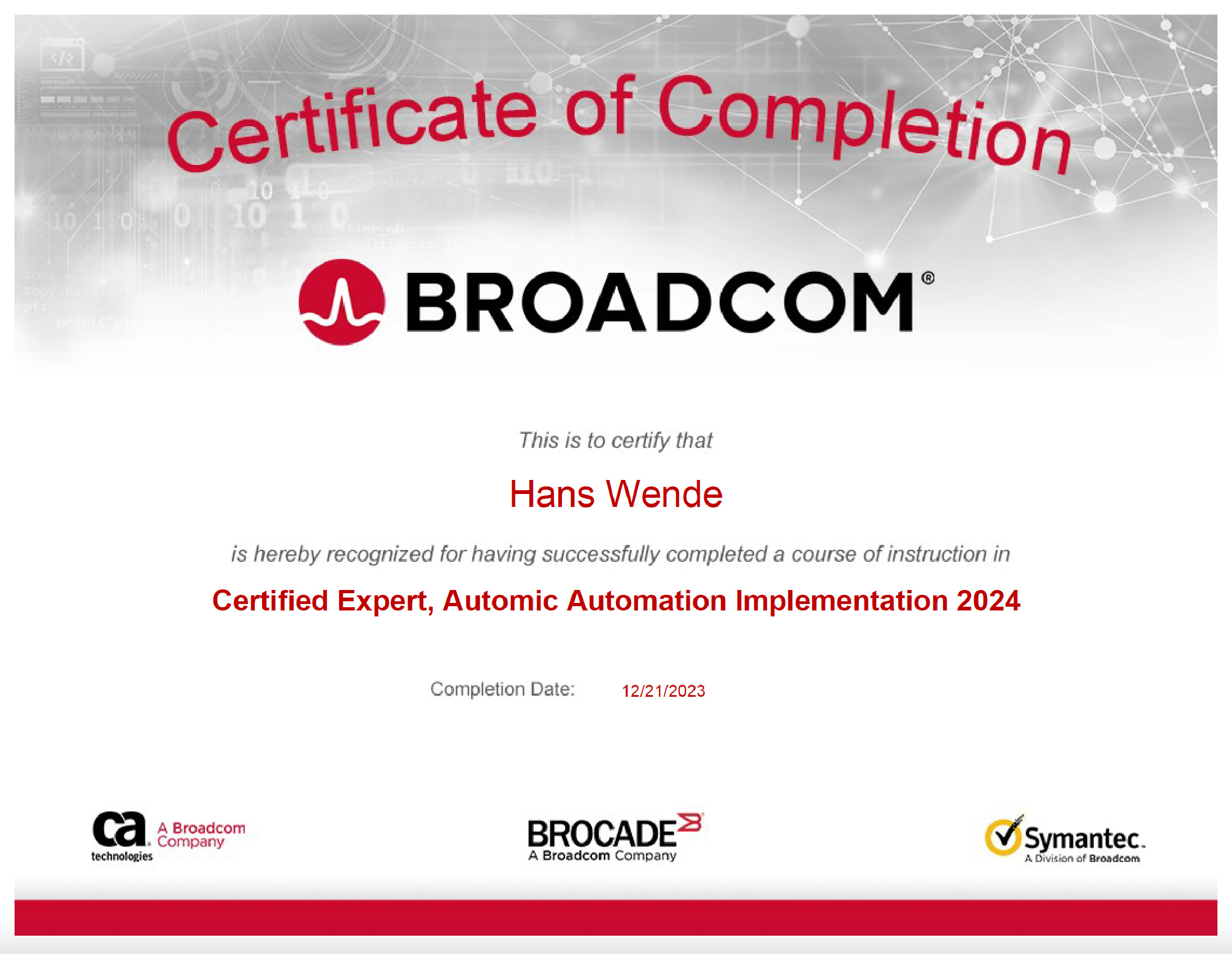 Auszeichnung zum Implementation Expert der Broadcom